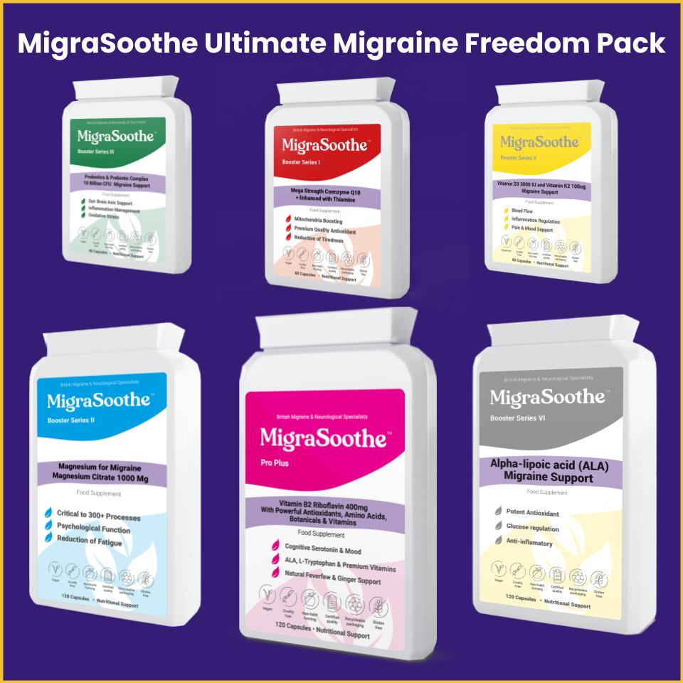 MigraSoothe Ultimate Migraine Freedom Pack - Migrasoothe Pro + 5 Boosters - 60 Days Support Package Quality UK Made