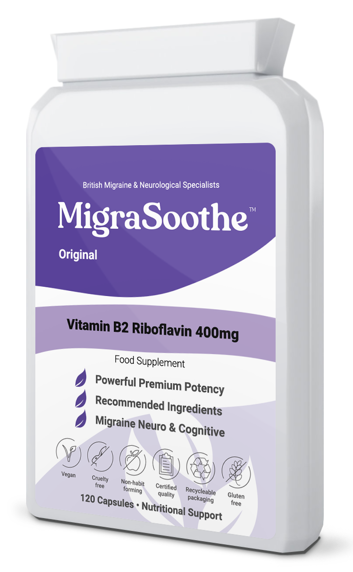 MigraSoothe Original| Riboflavin 400mg Caps | Riboflavin For Migraines | Vitamin B2 | Purple Standard Formula