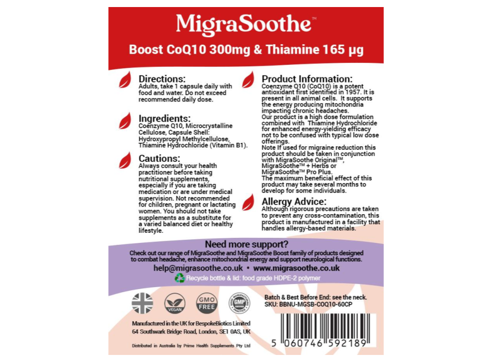 Coenzyme Q10 CoQ10 MigraSoothe Booster