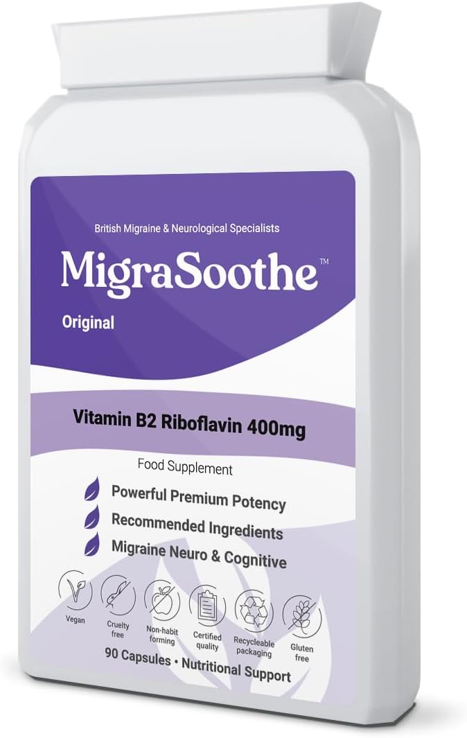 MigraSoothe Original| Riboflavin 400mg Caps | Riboflavin For Migraines | Vitamin B2 | Purple Standard Formula