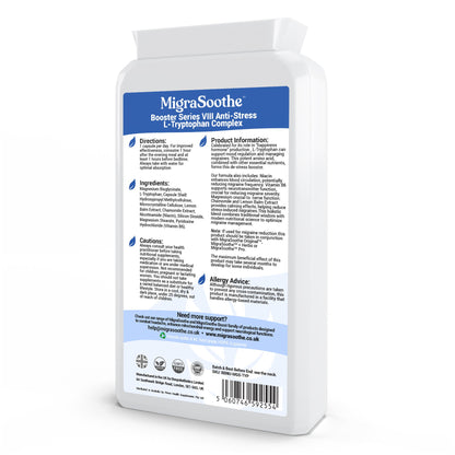 MigraSoothe L-Tryptophan Complex Booster Series VIII – Anti-Stress Formula for Migraine Calm and Relaxation – 120 Vegan Capsules