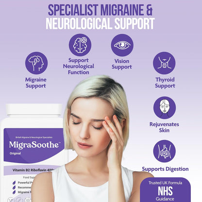 MigraSoothe Original| Riboflavin 400mg Caps | Riboflavin For Migraines | Vitamin B2 | Purple Standard Formula