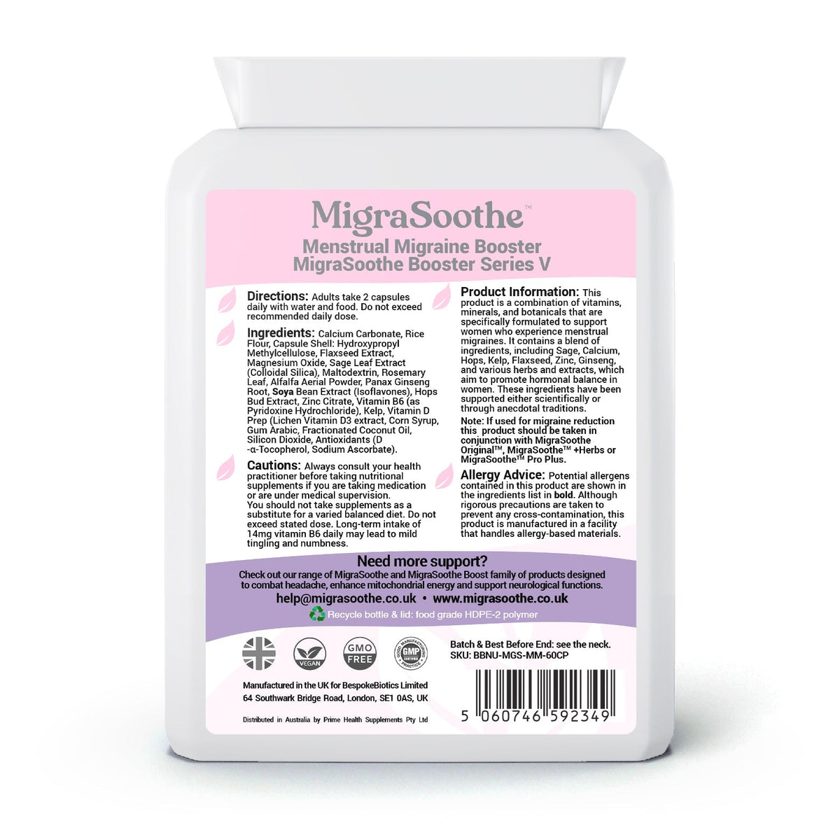 MigraSoothe Women’s Booster — product label and information