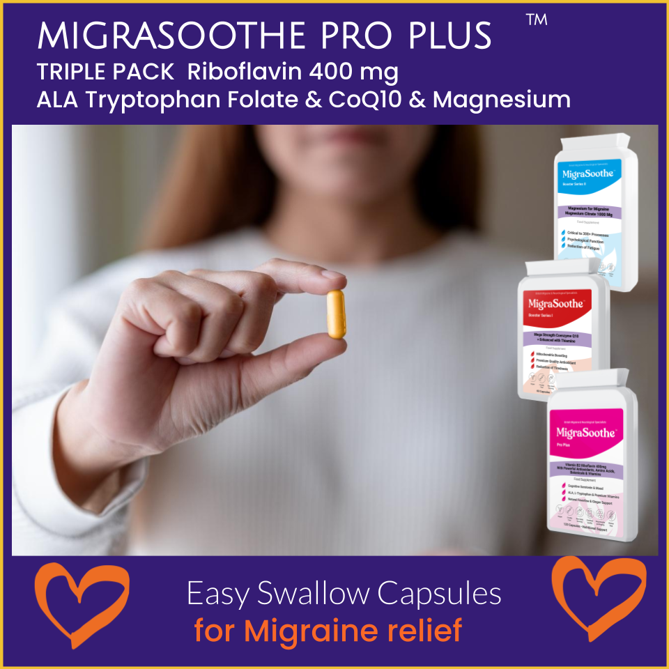 MigraSoothe Pro Bundle - Triple Pack Riboflavin  Magnesium CoQ10 Tryptophan Feverfew Ginger etc