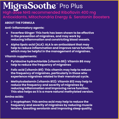 MigraSoothe Pro Bundle - Triple Pack Riboflavin  Magnesium CoQ10 Tryptophan Feverfew Ginger etc